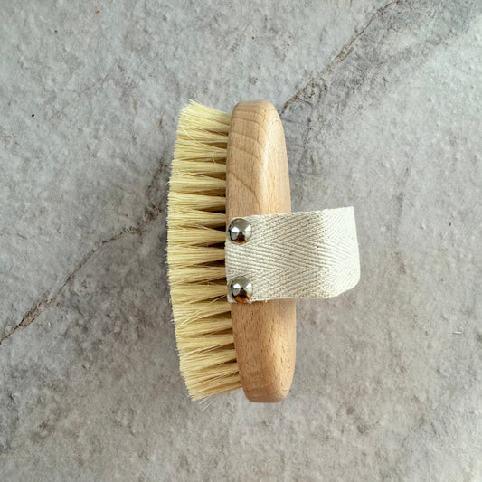 Szczotka do masażu, 100% tampico, pasek 100% bawełna, drewno woskowane buk