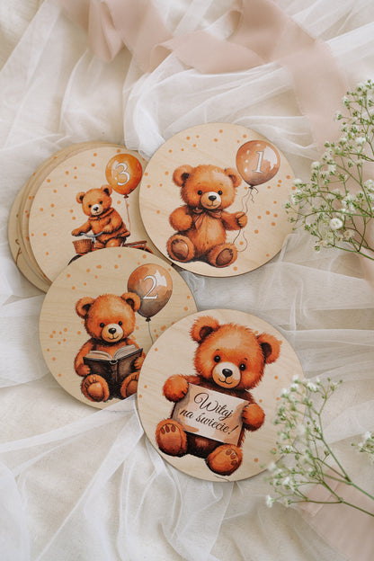 Mini Box z drewnianymi tabliczkami do zdjęć - Misie