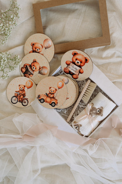 Mini Box z drewnianymi tabliczkami do zdjęć - Misie