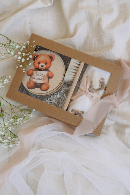 Mini Box z drewnianymi tabliczkami do zdjęć - Misie