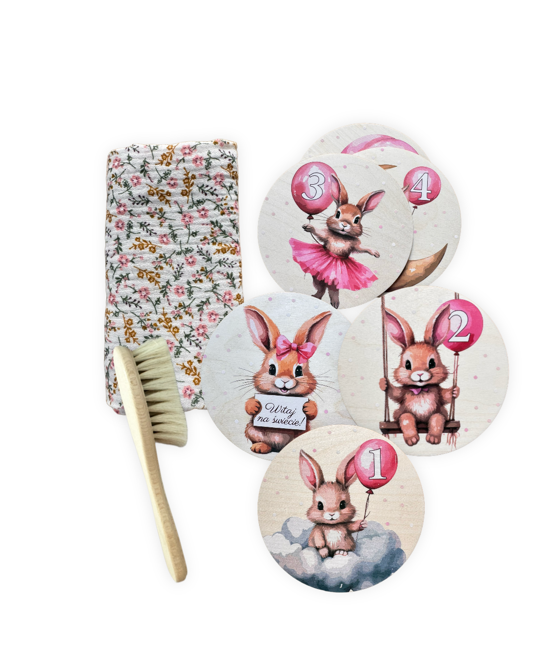 Mini Box z drewnianymi tabliczkami do zdjęć - Króliczki